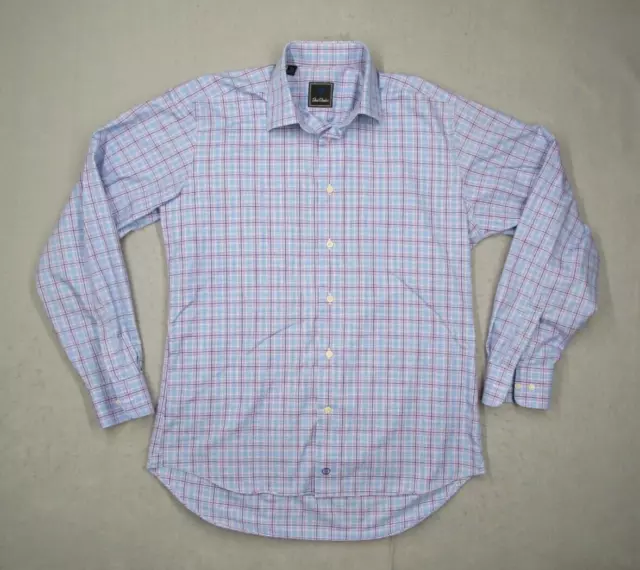 David Donahue Dress Shirt Mens 15.5 34/35 Blue Plaid Button Up Work Designer