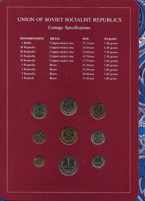 Coin Sets of All Nations USSR Russia UNC 1 Ruble 2,3,5,10,15,20,50 Kopecks 1979 2