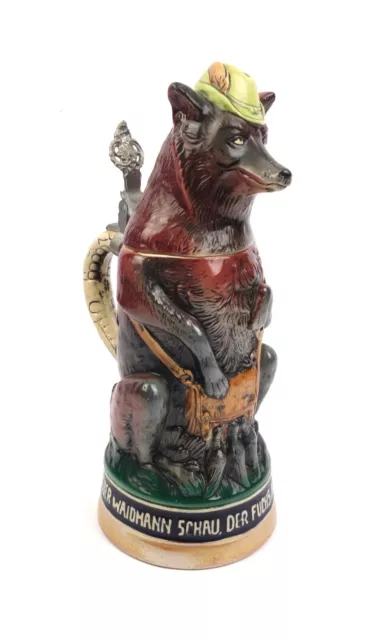 Vintage Porcelain Fox Tankard Beer Stein Western Germany Golden Crown E&R