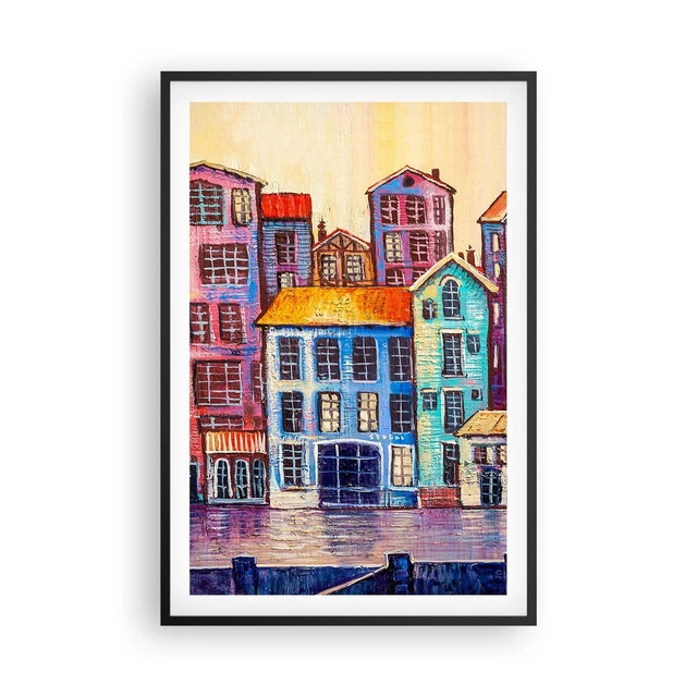 Affiche Poster 61x91 Cm Style Cubain Voitures Immeubles - Déco Murale Moderne ARTTOR