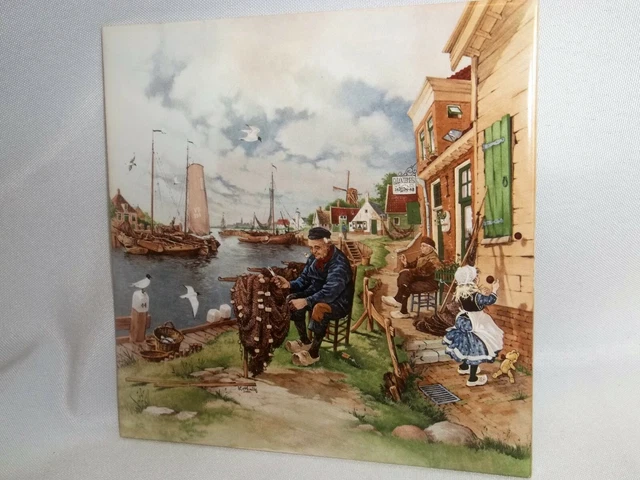Vintage 1984 HOLLAND ROYAL SCHWABAP Dutch Fisherman 6” Ceramic Tile