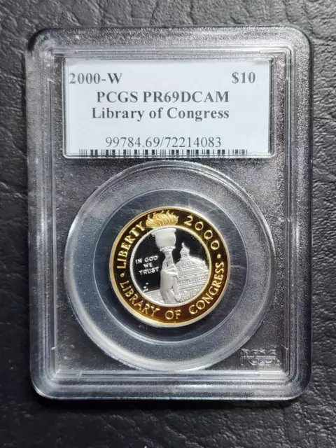 2000 W Library of Congress $10 Bi-Metallic Coin, PCGS Graded PR69 DCAM