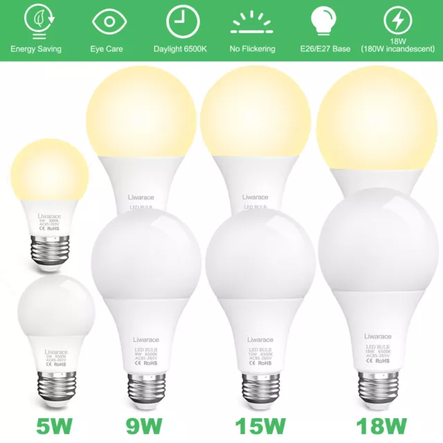 E27 LED Light Bulbs Equivalent 50W 90W 150W 180W 6500K Daylight/3000K Warm White