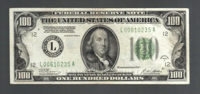 1928 A Hundred Dollar Federal Reserve Note Old Vintage $100 Bill Better Grade
