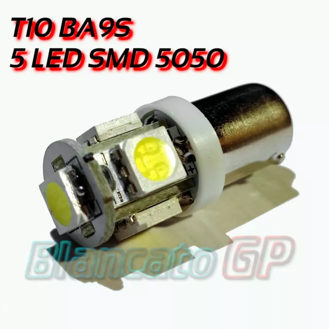 Lampada LED T10 BA9S T4W 5 LED SMD 5050 posizione luce bianco ghiaccio interna