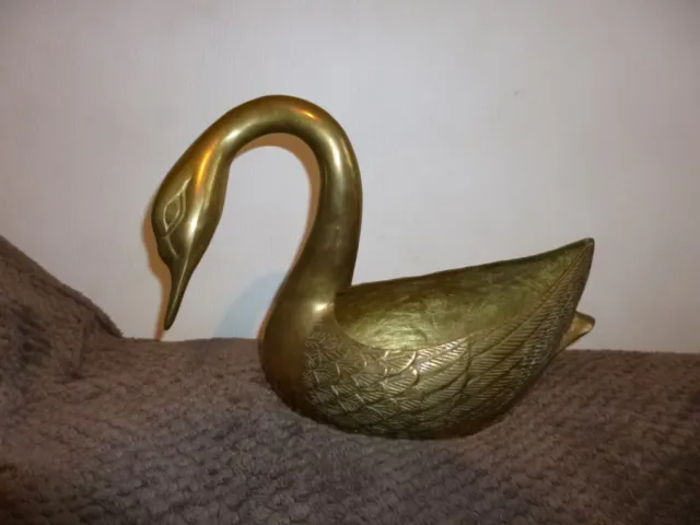 Vintage Large Heavy Solid Brass Swan Planter