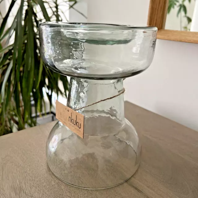 Nkuku Hapua Hammered Glass Candle Holder - Clear - Small RRP £40