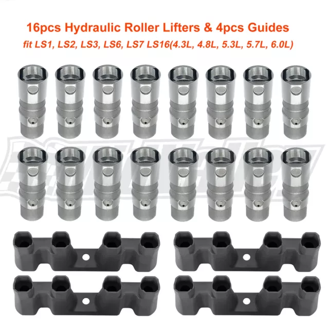 16x Hydraulic Roller Lifters & 4 Guides Fits GMC LS1 LS2 LS3 LS6 LS7 LS9 LSX V8