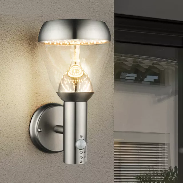 LED Extérieur Lampe Murale Terrasse Inox Détecteur de Mouvement Verre Balcon