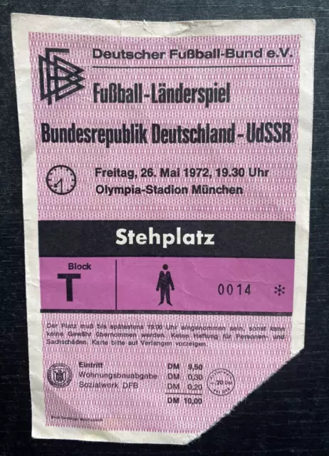 Ticket Match International 26.05.1972 Allemagne - Urss , Olympiastadion Munich