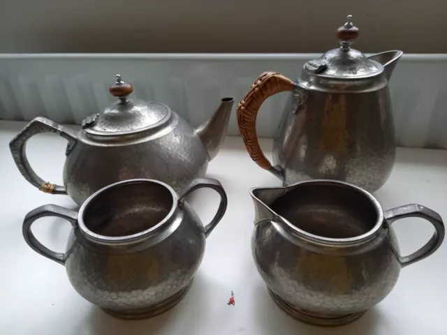 Vintage/Antique Tudric Liberty & Co Heavy Hammered Pewter 4 Piece Tea Set 6073