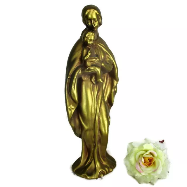 Statue Virgin Mary Our Lady Madonna Infant jesus Gold Painted Plaster Lovely 11"