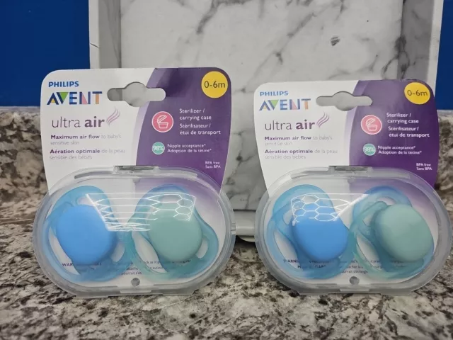 x4 Philips Avent Ultra Air 0-6m Baby Pacifier  BPA Free Blue & Green SCF244/20