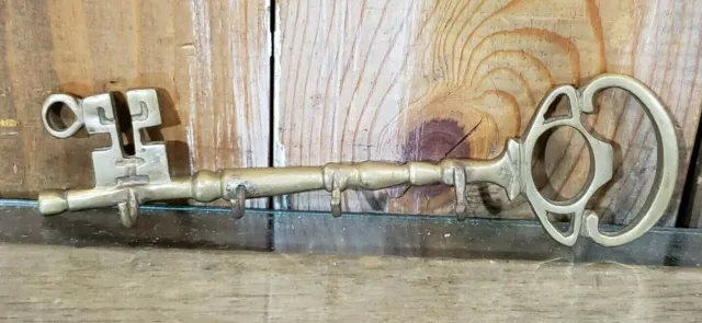Vintage Wall Mount Key Holder Brass Skeleton 5 Hooks 11” Long