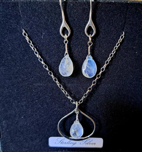 Sterling Silver & Rainbow Moonstone Pendant & Earring Set