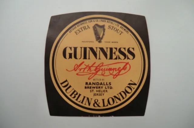 Neuwertig Guinness Abgefüllt Von Randalls St Helier Trikot Brauerei Flasche Etikett