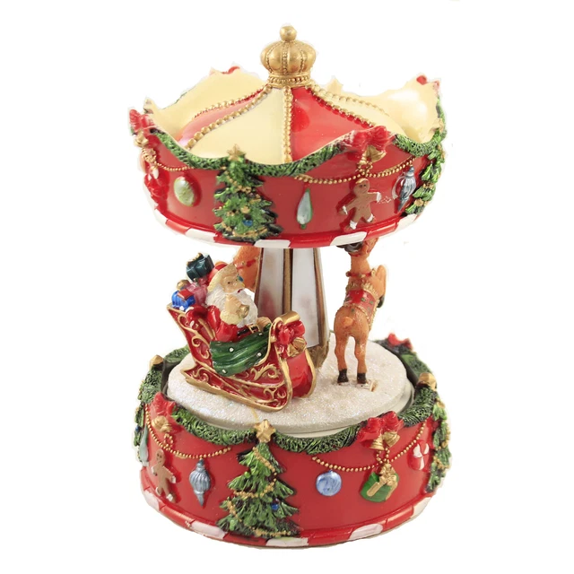 Christmas Carousel Music Box Polyresin Merry Tree Santa 50555