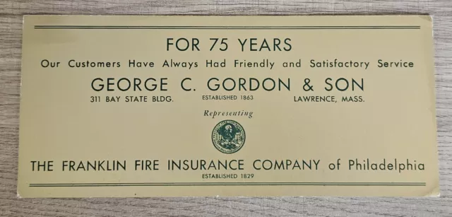 The Franklin Fire Insurance Co of Philadelphia Vintage Advertising Ink Blotter