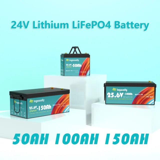 24V LiFePO4 Akku 50Ah 100Ah 150Ah Lithium Batterie BMS Mit Ladegerät für  Solar