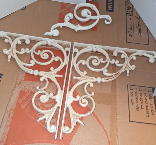 2 Large Ornate Shelf Braces Wall Brackets Cast Iron Metal Corbels Vintage