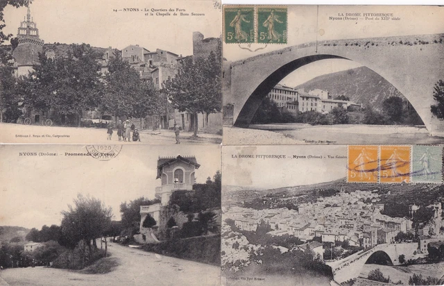 Lot de 4 cartes postales anciennes old postcards NYONS DRÔME 10