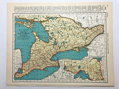 1938 Vintage ONTARIO Authentic Antique Atlas Map - Collier's World Atlas
