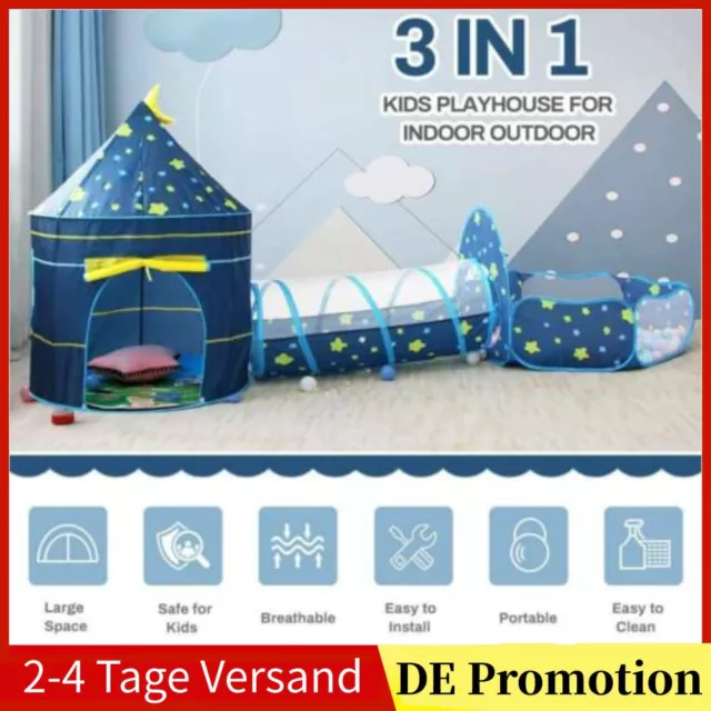 3 IN 1 Bällebad+Tunnel+Kinderzelt Kinderzelt mit Spielzelt Playhouse Babyzelt DE