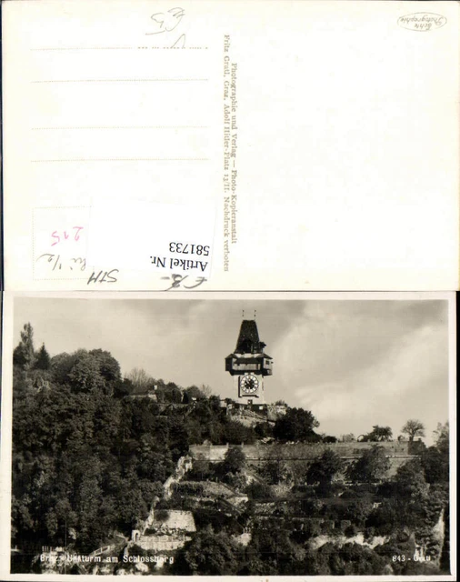 581733,Foto Ak Graz Uhrturm a. Schloßberg pub Fritz Gratl 843