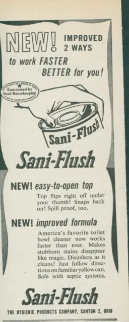 1955 Sani Flush Easy Open Top Improved Formula Spill Proof Vintage Print Ad FJ1