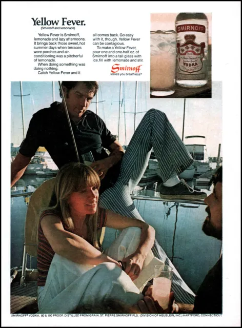 1976 Pretty Blonde Woman Smirnoff Vodka Boat Dock vintage photo print ad  S2