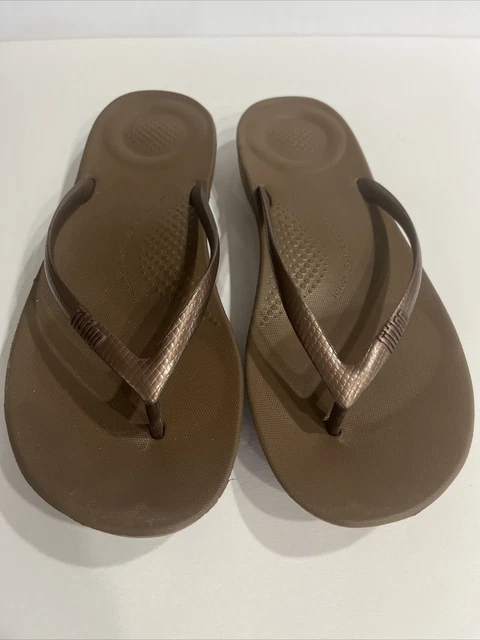 Fitflop Women's Iqushion Sandal Size 8 Thong Slide Flip Flop Brown Rubber Beach 3