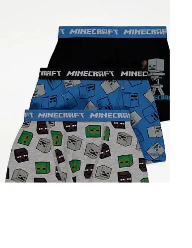 Minecraft Boxer Shorts 3 Multi Pack For Boys | Kids Teenagers Creeper  Enderman Skeleton Boxers Multi-Pack | Stretchy Grey Blue Black Underpants