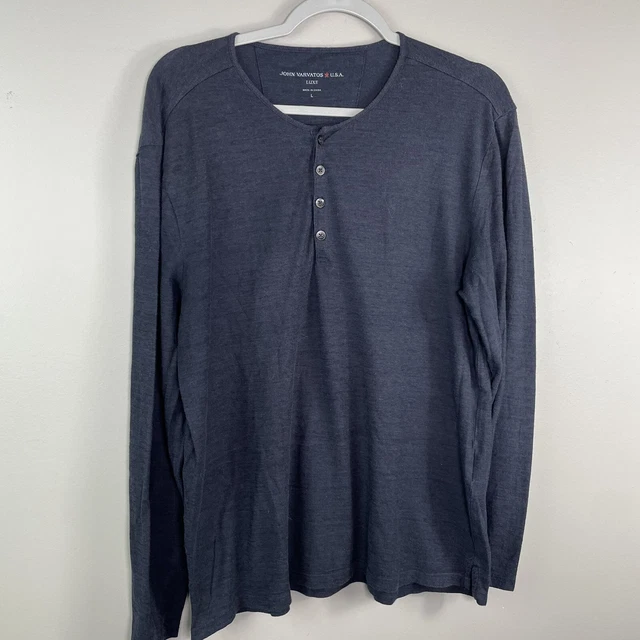 John Varvatos Shirt Mens Large Merino Wool Cotton Casual Long Sleeve Henley