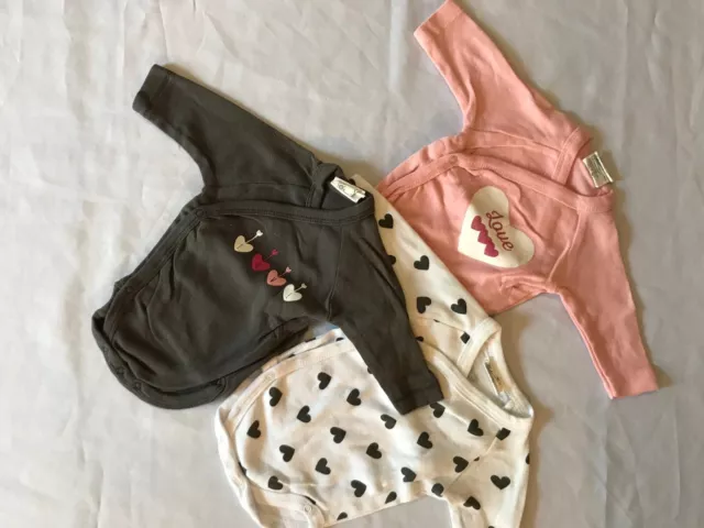 Lot de 3 bodys bébé 1 mois rose noir cœurs love manches longues sous-vêtement 2