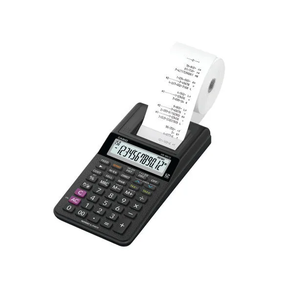 Casio HR-8RCE Printing Calculator Black 12-Digits LC-Display 58mm Printing Rolls
