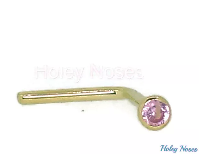 18ct Yellow Gold 1.5mm  Rose Pink gem Nose Stud Ring Pin Bone body jewellery