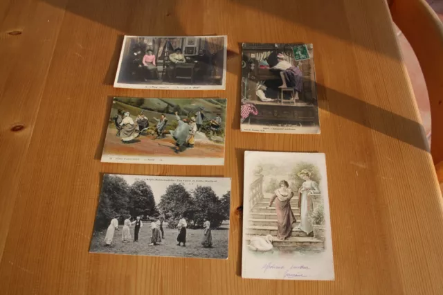 Lot de 5 cartes postales anciennes CPA Danses jeux situations