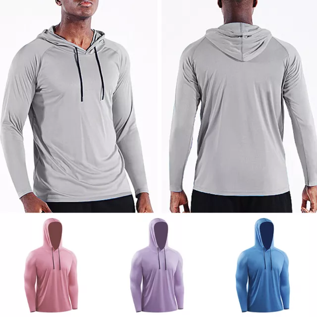 Uomo Manica Lunga con Cappuccio Top Activewear SPORTS Palestra Corsa Maglia Au ☆