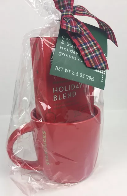 NEW 2017  Starbucks Holiday Christmas red  Mug 14 OZ  SET HOLIDAY BLEND COFFEE