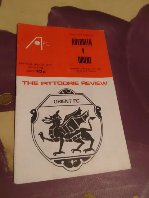 Aberdeen v Leyton Orient Anglo Scottish Cup Programme 15th Sept 1976