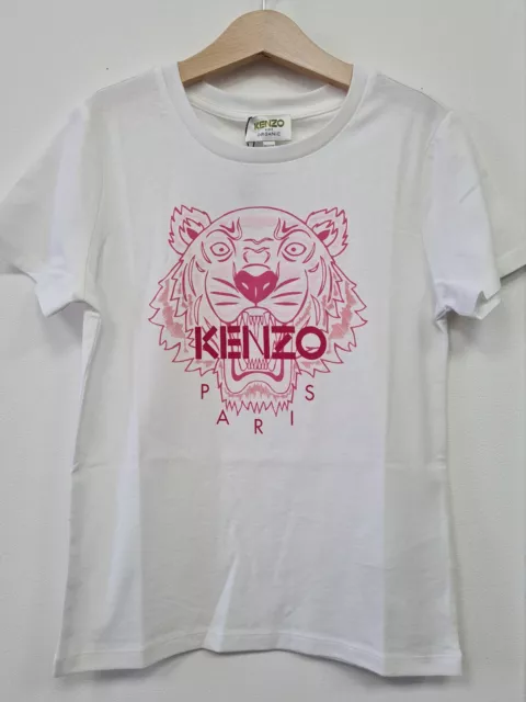 T-shirt biologica Kenzo Paris Tiger bambini stampa bianca/rosa nuova con etichette da Harrods