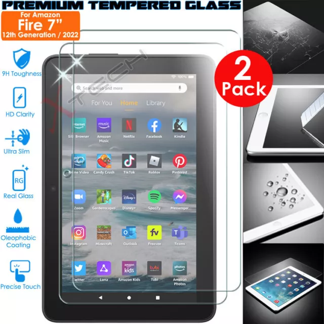 2x 100% TEMPERED GLASS Screen Protector for Amazon Fire 7" 12th Generation 2022