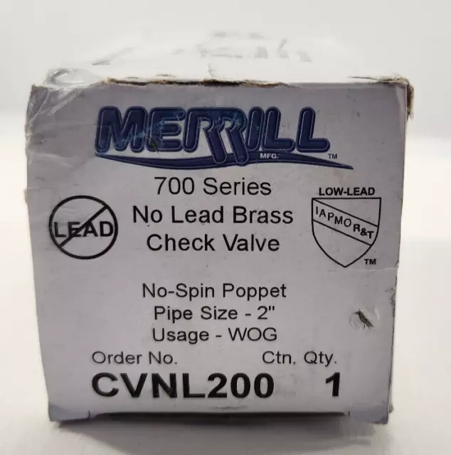 Merrill - CVNL200 - 700 Series - No Lead Brass - 2" Check Valve - No Spin Poppet