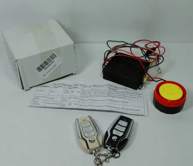 Motorcycle Alarm X0026SL4C3 Unused in Box 125dB Siren with 2 Key Fobs WORKING