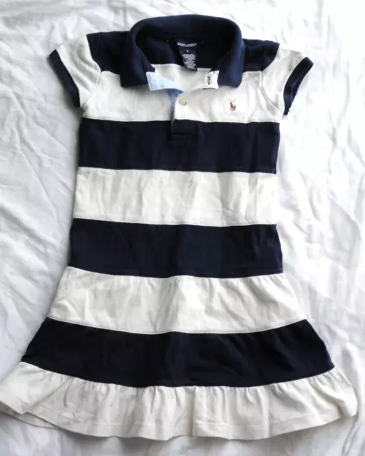 POLO RALPH LAUREN Navy White Stripe Polo Shirt Dress Tennis Ruffled Girls Size 5