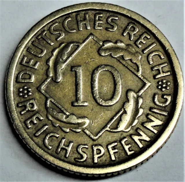Weimarer Republik 10 Reichspfennig 1930 D  Korn-Ähren -  vz+ /-xf-plus