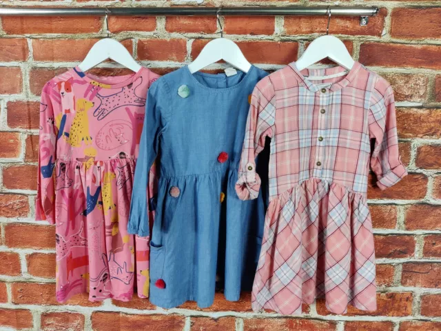 Girls Bundle Age 3-4 Years Blue Zoo Mantaray H&M Dress Set Check Pom Pom 104Cm