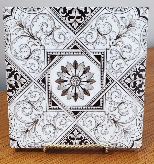 Antique Minton's Stoke on Trent 6" Brown Transferware Tile