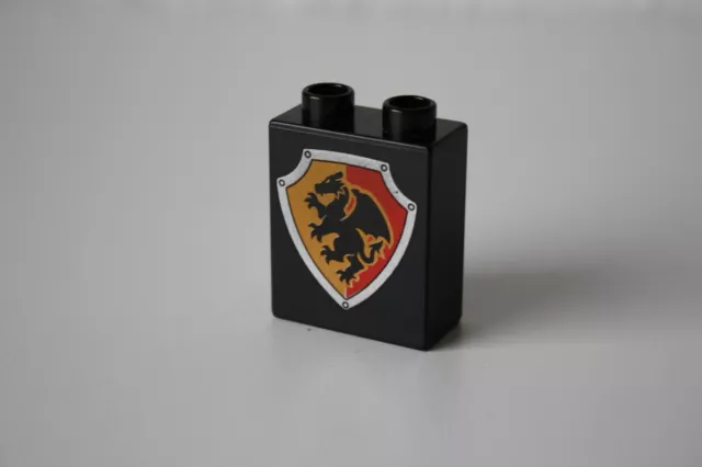 Lego Duplo Ritterburg Ersatzteile- Motiv Stein Wappen Schwarze Drache, Schwarz