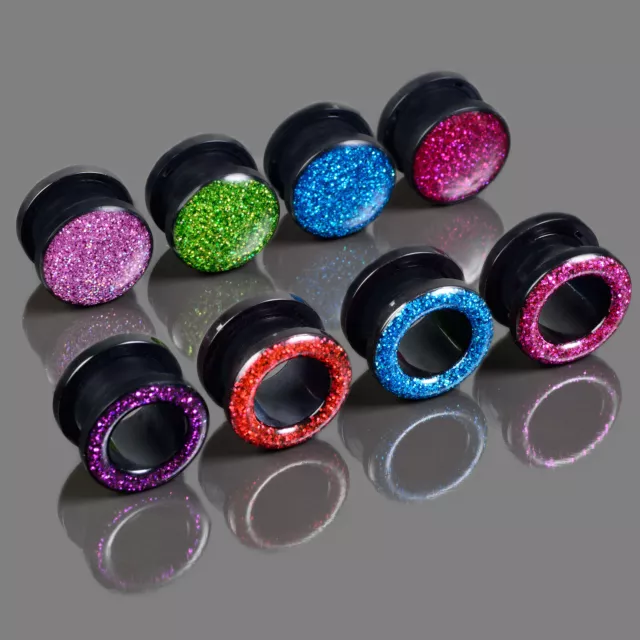 3-24mm Flesh Tunnel Plug Glitter Glitzer Acryl Schraubtunnel Ohr Piercing AR879